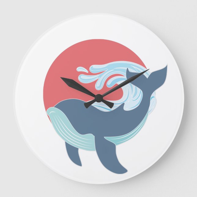  swimming blue whale large clock (Front)