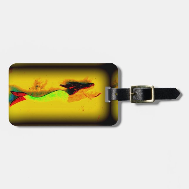 swimming brunette mermaid luggage tag (Front Horizontal)