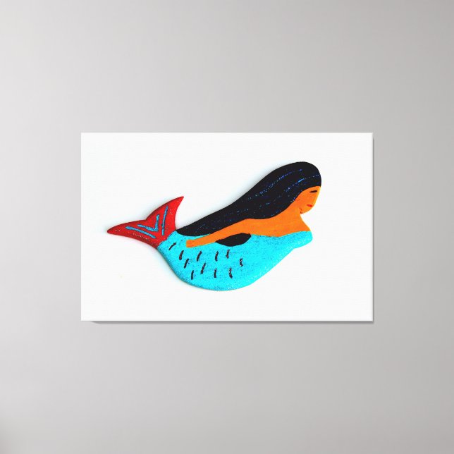 swimming brunette mermaid wrapped canvas print (Front)