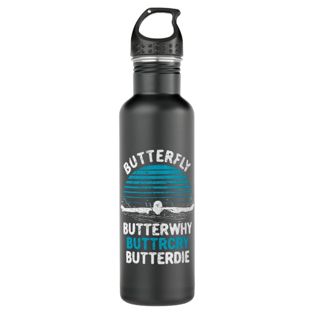 Swimming - Butterfly Butterwhy Stainless Steel Water Bottle (Front)