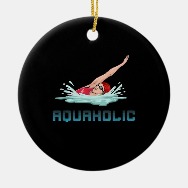 Swimming Cap Goggles Swim Love Funny Swimmer Girl Ceramic Ornament (Front)