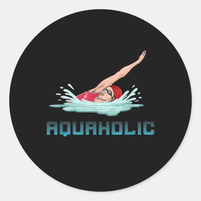 Swimming Cap Goggles Swim Love Funny Swimmer Girl Classic Round Sticker (Front)