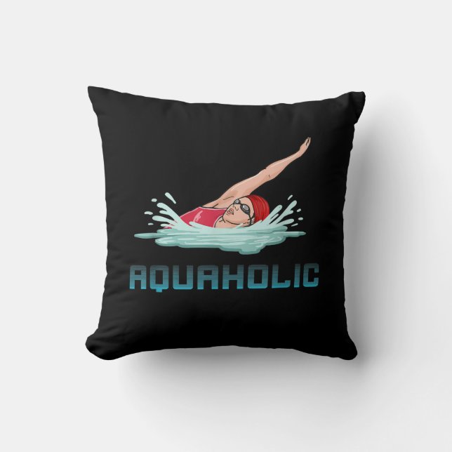 Swimming Cap Goggles Swim Love Funny Swimmer Girl Throw Pillow (Front)