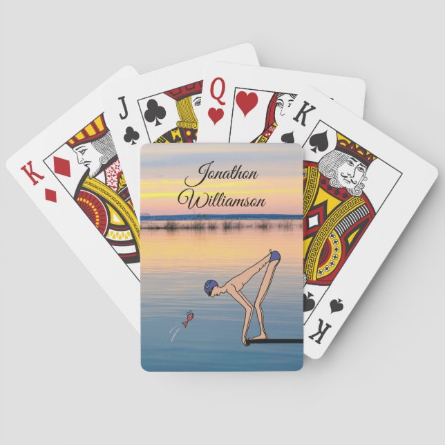 Swimming cartoon swimmer Personalize it Poker Cards (Back)