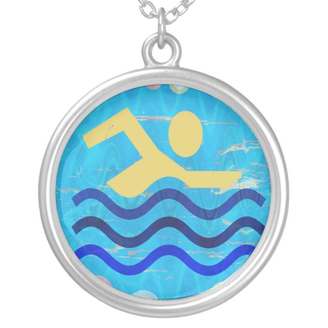 Swimming Champion Silver Plated Necklace (Front)