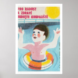 Swimming Child Matchbox Art Print, Czech Vintage Poster