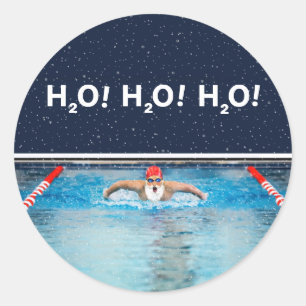 Swimming Christmas Classic Round Sticker