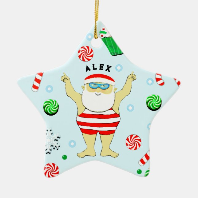 Swimming Christmas Collectible Ceramic Ornament (Front)