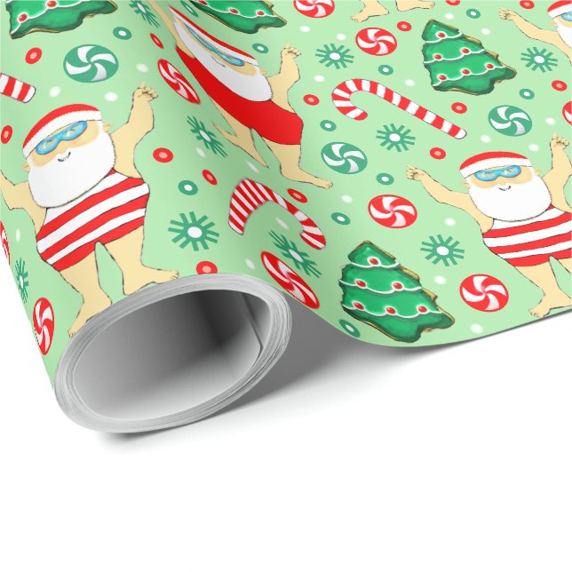 Swimming Christmas Holiday Gift Wrapping Paper (Roll Corner)