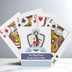 Swimming Club Crest Cute Cartoon Penguin Kids Poker Cards