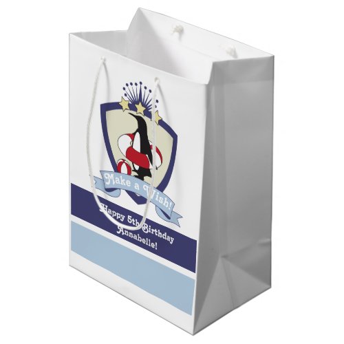 Swimming Club Crest Cute Penguin Kids Birthday Medium Gift Bag