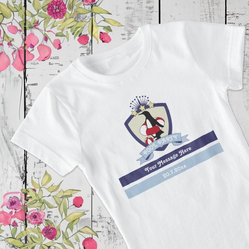 Swimming Club Crest Cute Penguin Kids Pool Party T_Shirt