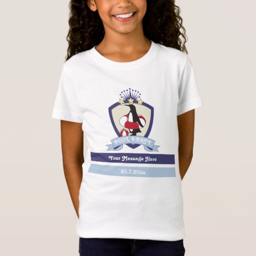 Swimming Club Crest Cute Penguin Kids Pool Party T_Shirt