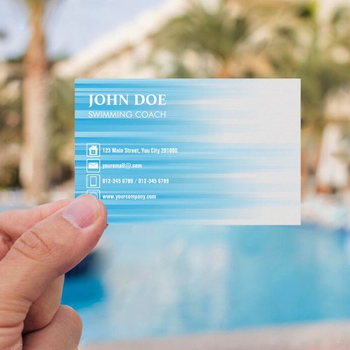 Swimming Coach Blue Water Background Monogram Business Card