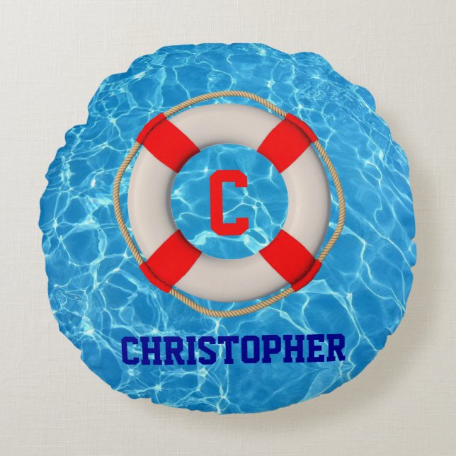 Swimming Coach Pool LIfesaver Round Pillow (Front)