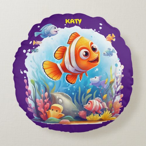 SWIMMING COLORFUL FISHES FOR KIDS ROUND PILLOW