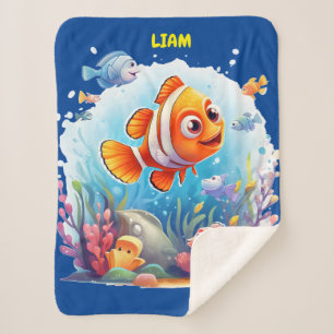 SWIMMING COLORFUL FISHES FOR KIDS SHERPA BLANKET