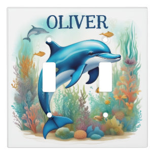 Swimming Cute Dolphin Watercolor Personalized Light Switch Cover