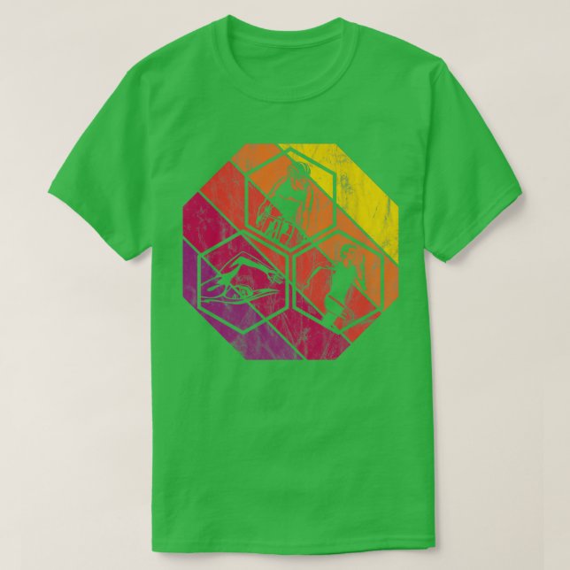 Swimming cycling and racing for triathlon athletes T-Shirt (Design Front)