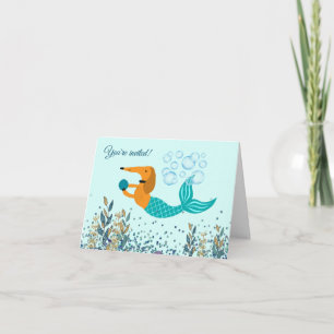 Swimming Dachshund Mermaid Pool Party Invitations