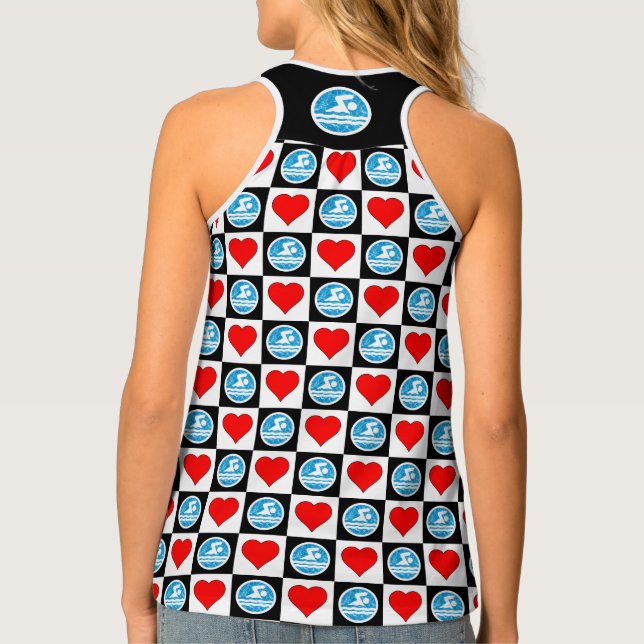 Swimming Decals and Hearts Swimmer Swim  Tank Top (Back)