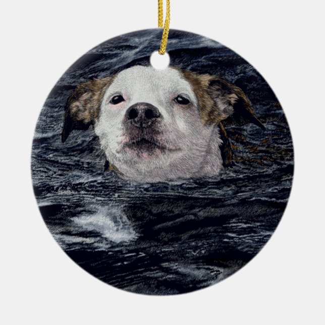 Swimming Dog Ornament - "Determination" (Front)