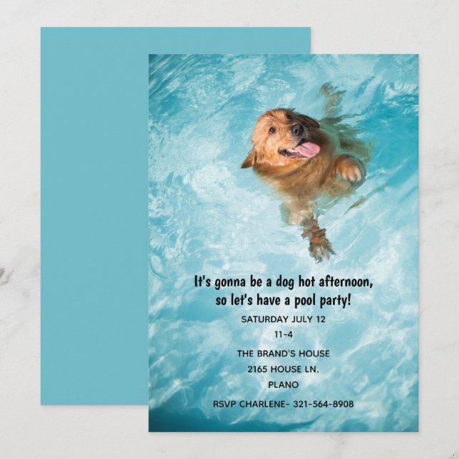 Swimming Dog Pool Party Invitation (Front/Back)