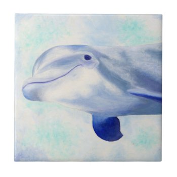 Swimming Dolphin Square Tile by PainterPlace at Zazzle