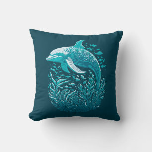 Swimming Dolphin Throw Pillow