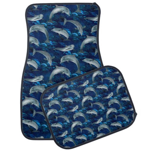 Swimming Dolphins in Dark Ocean with Fish Car Floor Mat