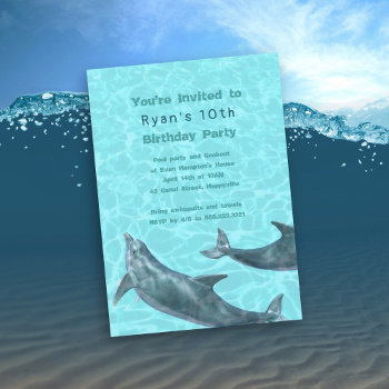 Swimming Dolphins Pool Or Beach Birthday Party Invitation by millhill at Zazzle