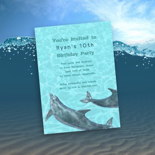Swimming Dolphins Pool or Beach Birthday Party Invitation (Creator Uploaded)