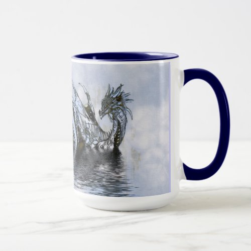 Swimming Dragon Clouds Blue Sky Grunge Design Mug