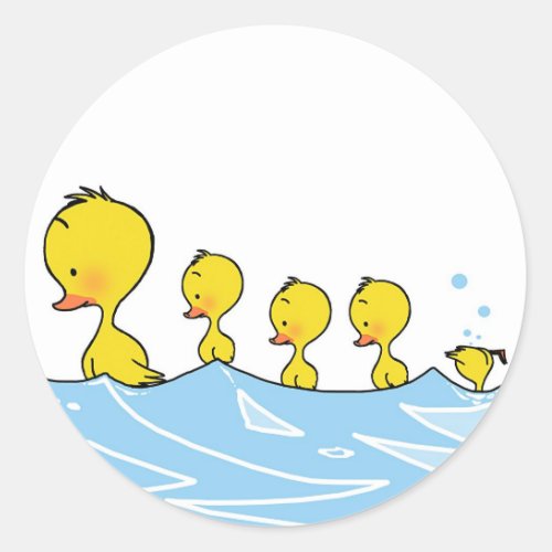 Swimming duck family classic round sticker