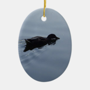 Swimming Duck in Lake, Nature Bird Wildlife Blue Ceramic Ornament