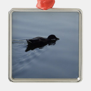 Swimming Duck in Lake, Nature Bird Wildlife Blue Metal Ornament