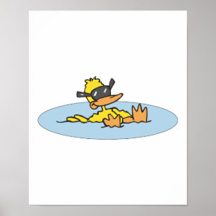 swimming duck with sunglasses poster
