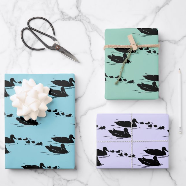 Swimming Ducks Design Wrapping Paper Sheets (Front)