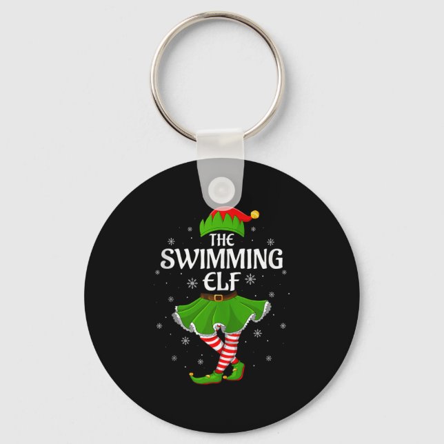 Swimming Elf Christmas Family Girls Women Elf Squa Keychain (Front)