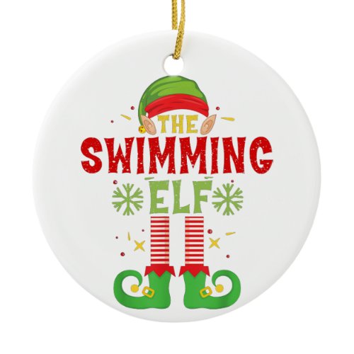 Swimming Elf Family Matching Group Christmas Party Ceramic Ornament