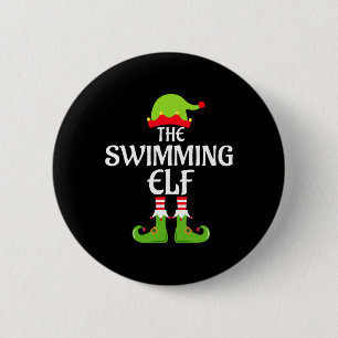 Swimming Elf Matching Family Group Christmas Party Button