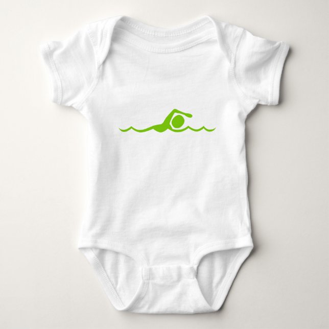 Swimming Figure - Martian Green Baby Bodysuit (Front)
