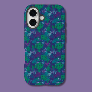 Swimming Fish and Bubbles Vibrant Reef Pattern iPhone 16 Case