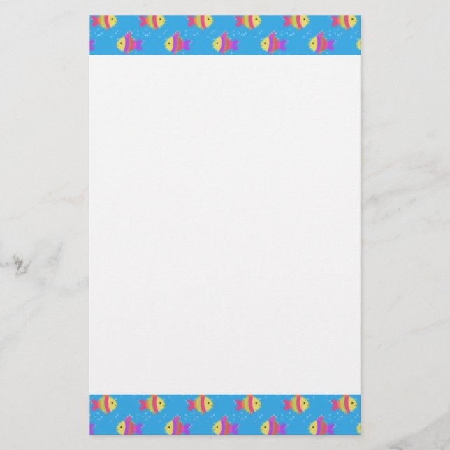 Swimming Fish Cartoon Pattern Stationery (Front)