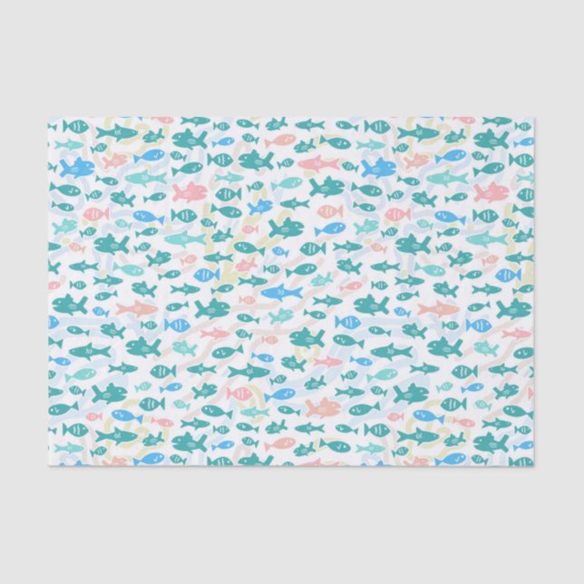 Swimming Fish Cute Nautical Coral Pattern Tissue Paper (Front)