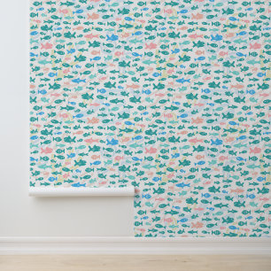 Swimming Fish Cute Nautical Coral Pattern Wallpaper