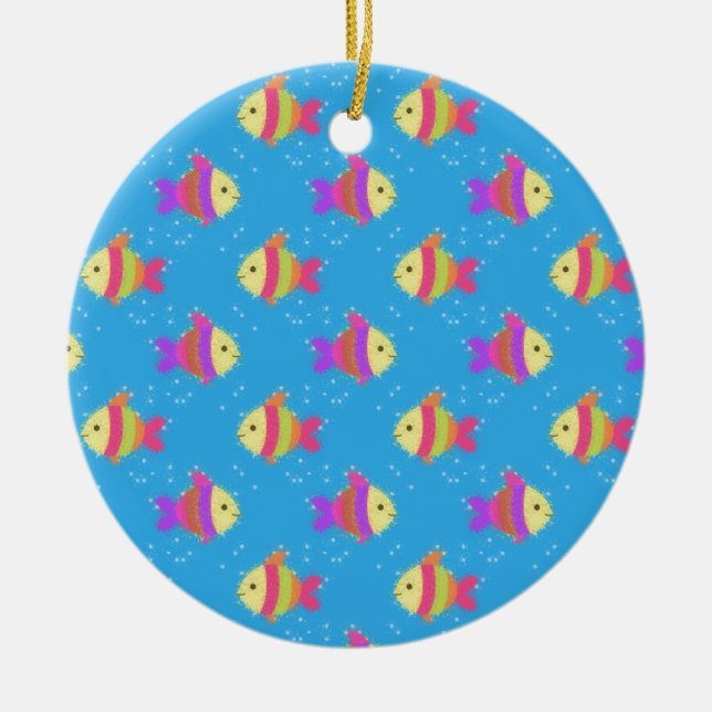 Swimming Fish Pattern Ceramic Ornament (Front)