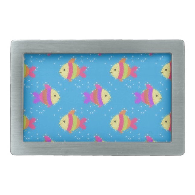 Swimming Fish Pattern Rectangular Belt Buckle (Front)