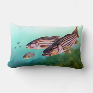 Swimming Fish Striped Bass Lumbar Pillow