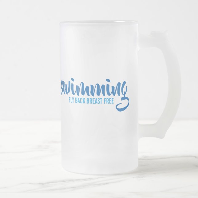 Swimming Fly Back Breast Free Typographic Text Frosted Glass Beer Mug (Right)